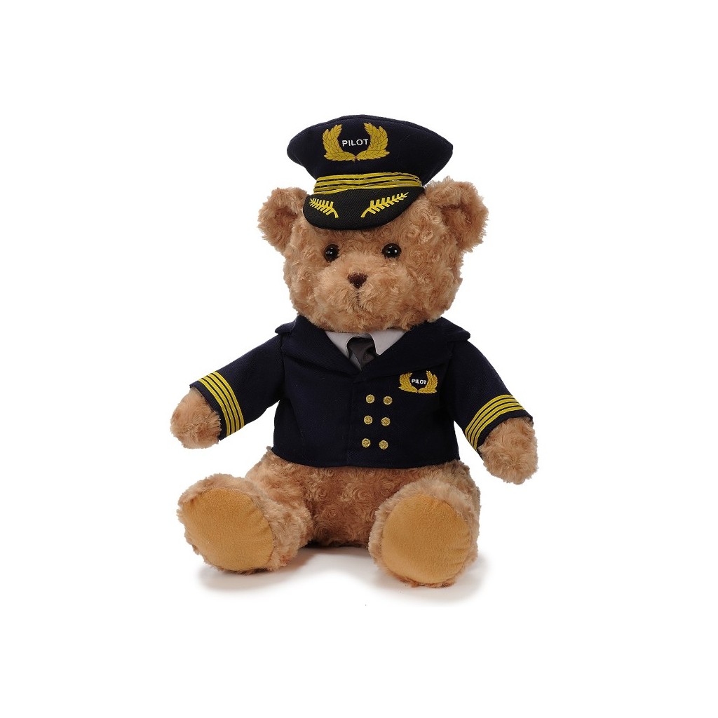 Ursulet de plus cu uniforma de pilot - 40 cm