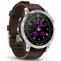 Garmin D2 Mach 1 Aviator Smartwatch cu bratara din piele maro Oxford