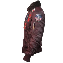 Top Gun® Official B-15 Men's Flight Bomber Jacket with Patches - Burgundy