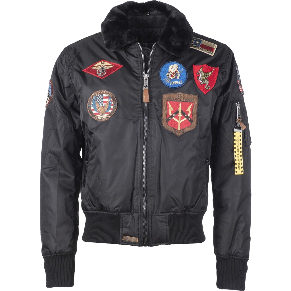 Top Gun® Official B-15 Men's Flight Bomber Jacket with Patches - Black