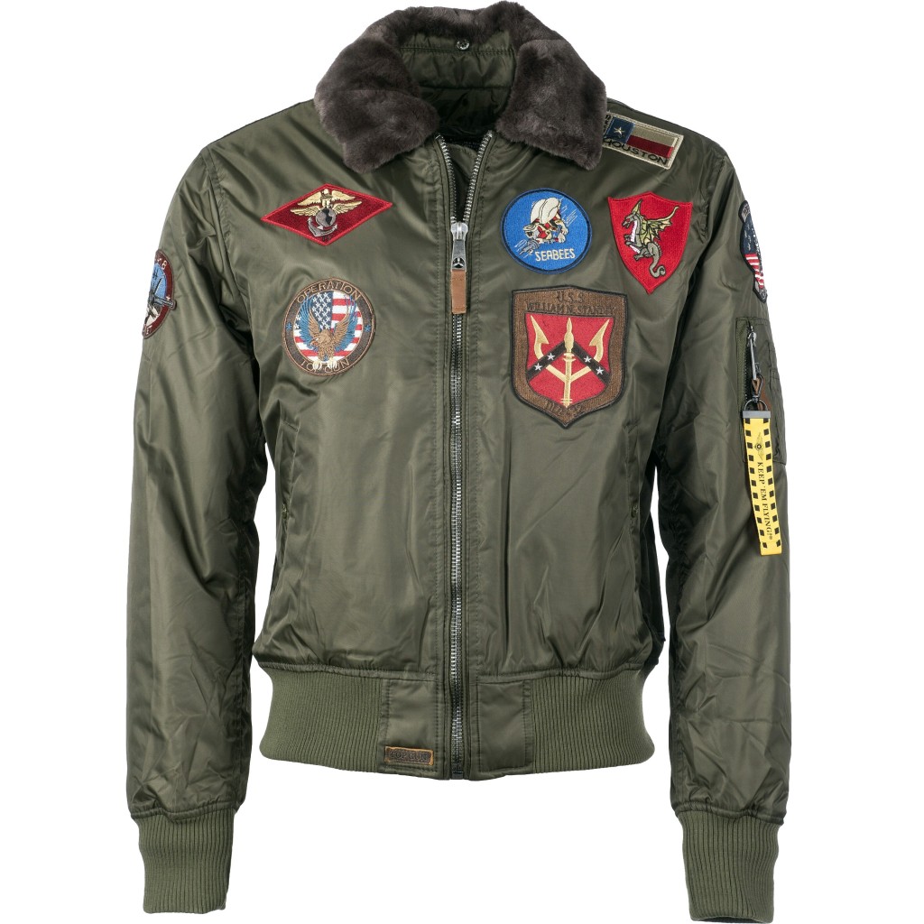 Top Gun® Official B-15 Men's Flight Bomber Jacket with Patches - Olive
